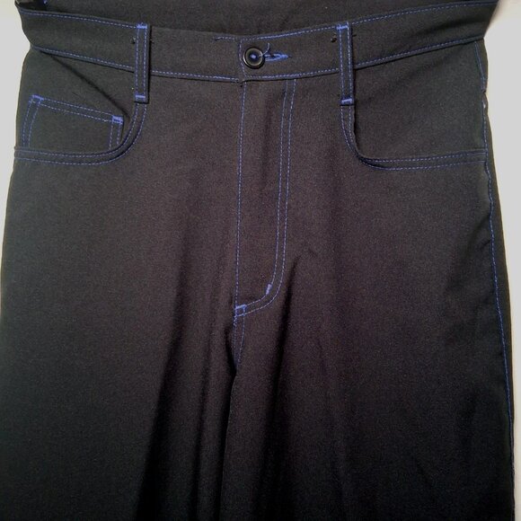 Johnny Suede Pants Men Size 30 Black Blue Stitching Flames Rockabilly Moto - Picture 6 of 15